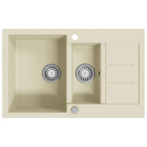 vidaXL Granite Sink Double Basin Beige