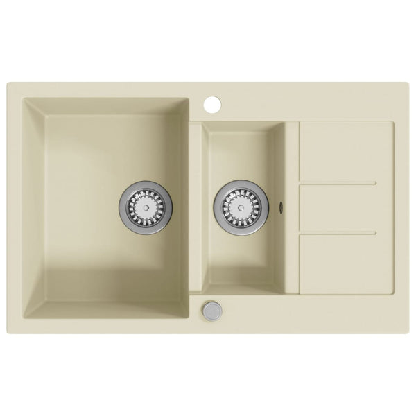 vidaXL Granite Sink Double Basin Beige