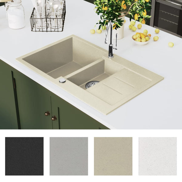 vidaXL Granite Sink Double Basin Beige