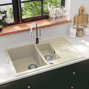vidaXL Granite Sink Double Basin Beige