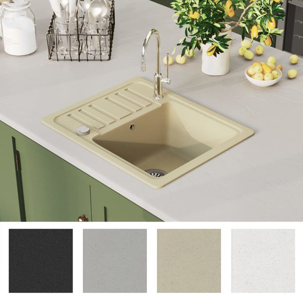 vidaXL Granite Sink Single Bowl Beige