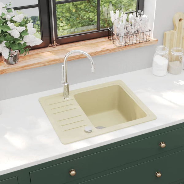 vidaXL Granite Sink Single Bowl Beige