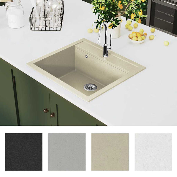 vidaXL Granite Sink Single Bowl Beige
