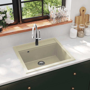 vidaXL Granite Sink Single Bowl Beige