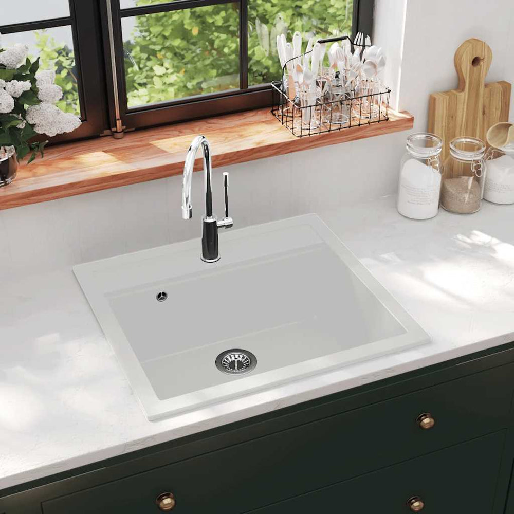 vidaXL Granite Sink Single Bowl White