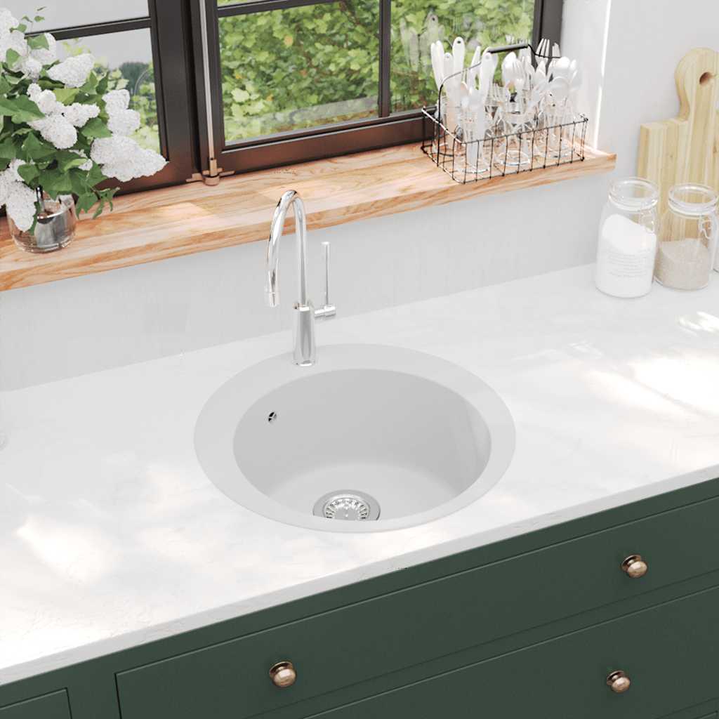 vidaXL Granite Sink Single Bowl Round White