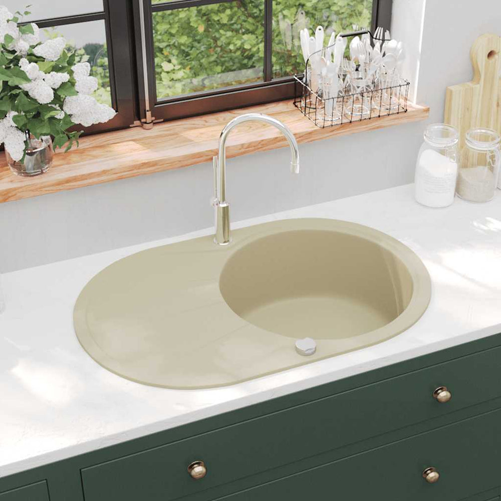 vidaXL Granite Sink Single Bowl Oval Beige