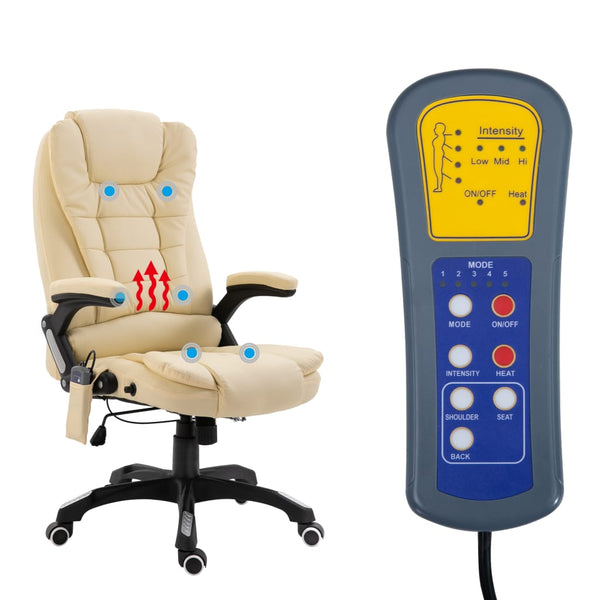 vidaXL Massage Office Chair Cream Artificial Leather