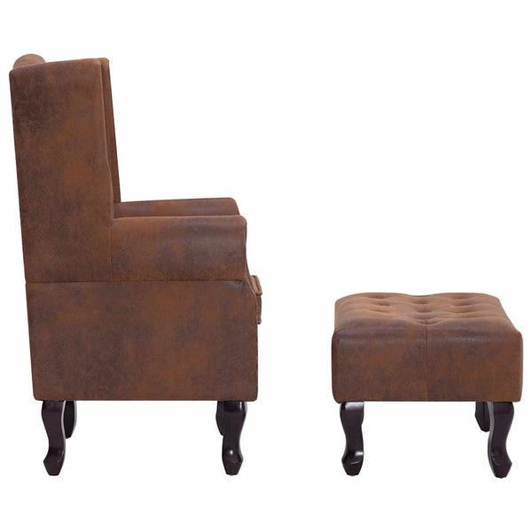 vidaXL Chesterfield Armchair and Footstool Brown Suede Look