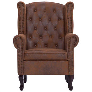 vidaXL Chesterfield Armchair and Footstool Brown Suede Look