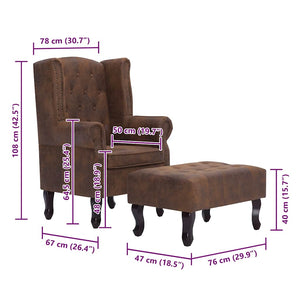 vidaXL Chesterfield Armchair and Footstool Brown Suede Look