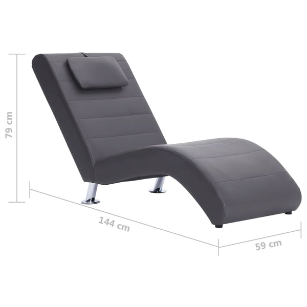 vidaXL Chaise Lounge with Cushions Grey Artificial Leather