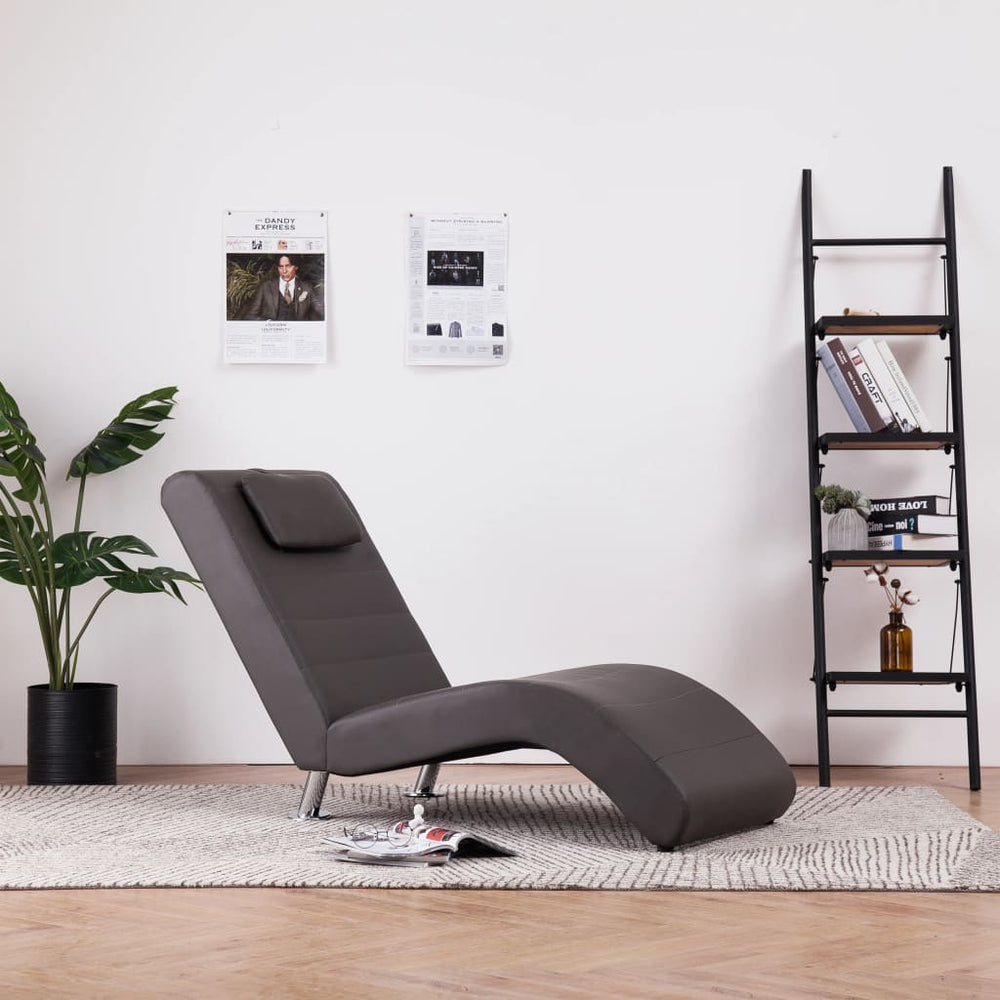 vidaXL Chaise Lounge with Cushions Grey Artificial Leather