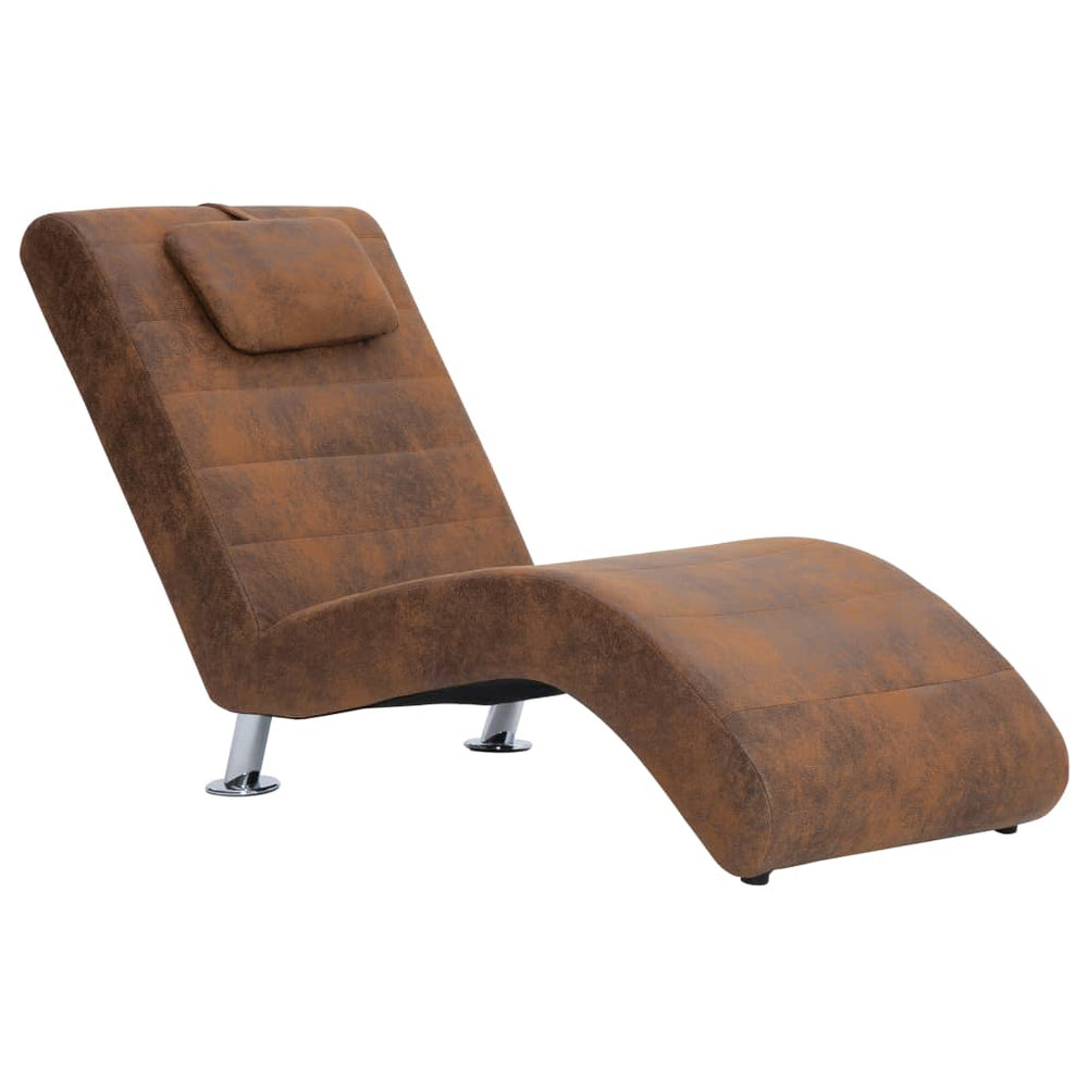 vidaXL Chaise Lounge with Cushions Brown Suede Look