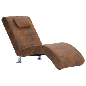 vidaXL Chaise Lounge with Cushions Brown Suede Look