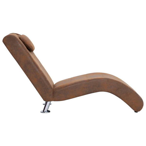 vidaXL Chaise Lounge with Cushions Brown Suede Look