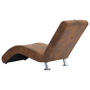 vidaXL Chaise Lounge with Cushions Brown Suede Look