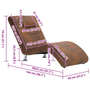 vidaXL Chaise Lounge with Cushions Brown Suede Look