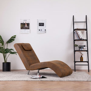 vidaXL Chaise Lounge with Cushions Brown Suede Look
