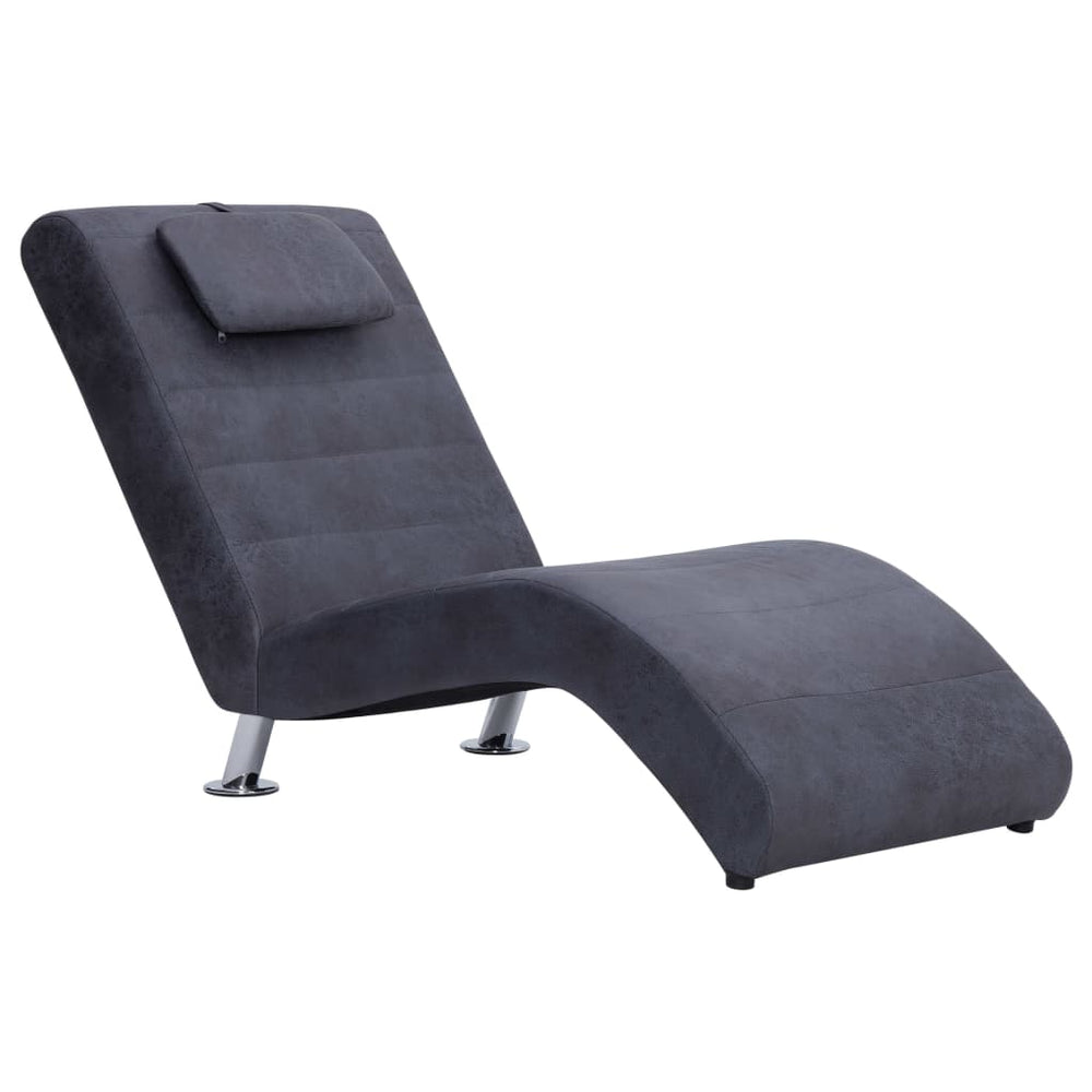 vidaXL Chaise Lounge with Cushion Grey Suede-Look