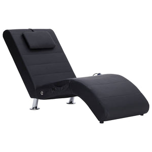 vidaXL Massage Chaise Lounge with Cushion Black Artificial Leather