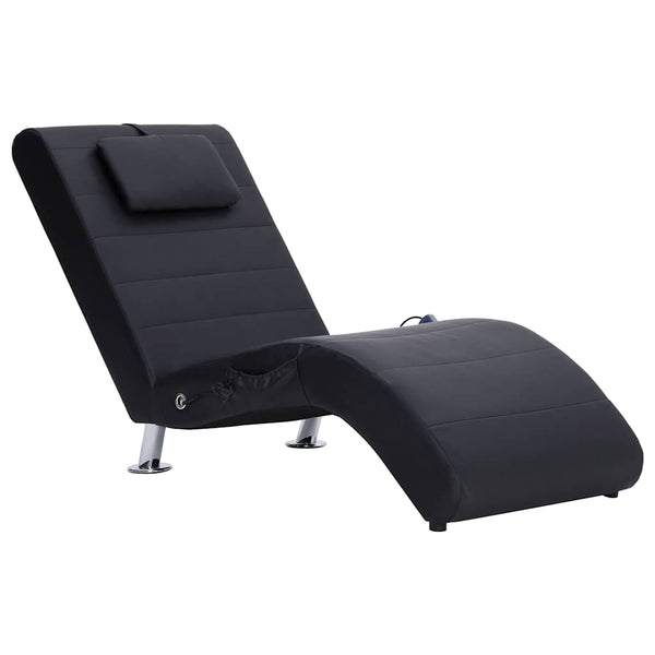vidaXL Massage Chaise Lounge with Cushion Black Artificial Leather