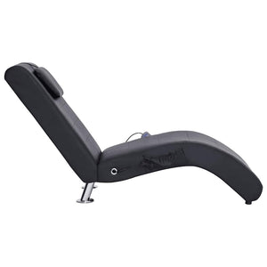 vidaXL Massage Chaise Lounge with Cushion Black Artificial Leather