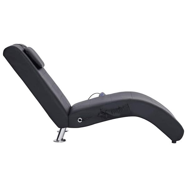 vidaXL Massage Chaise Lounge with Cushion Black Artificial Leather