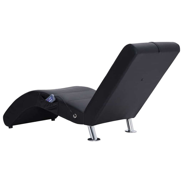 vidaXL Massage Chaise Lounge with Cushion Black Artificial Leather