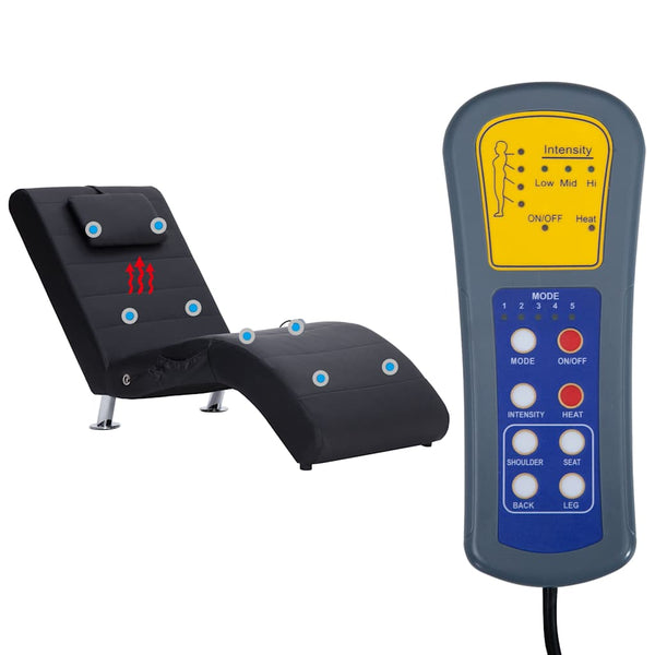 vidaXL Massage Chaise Lounge with Cushion Black Artificial Leather