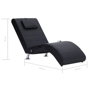 vidaXL Massage Chaise Lounge with Cushion Black Artificial Leather