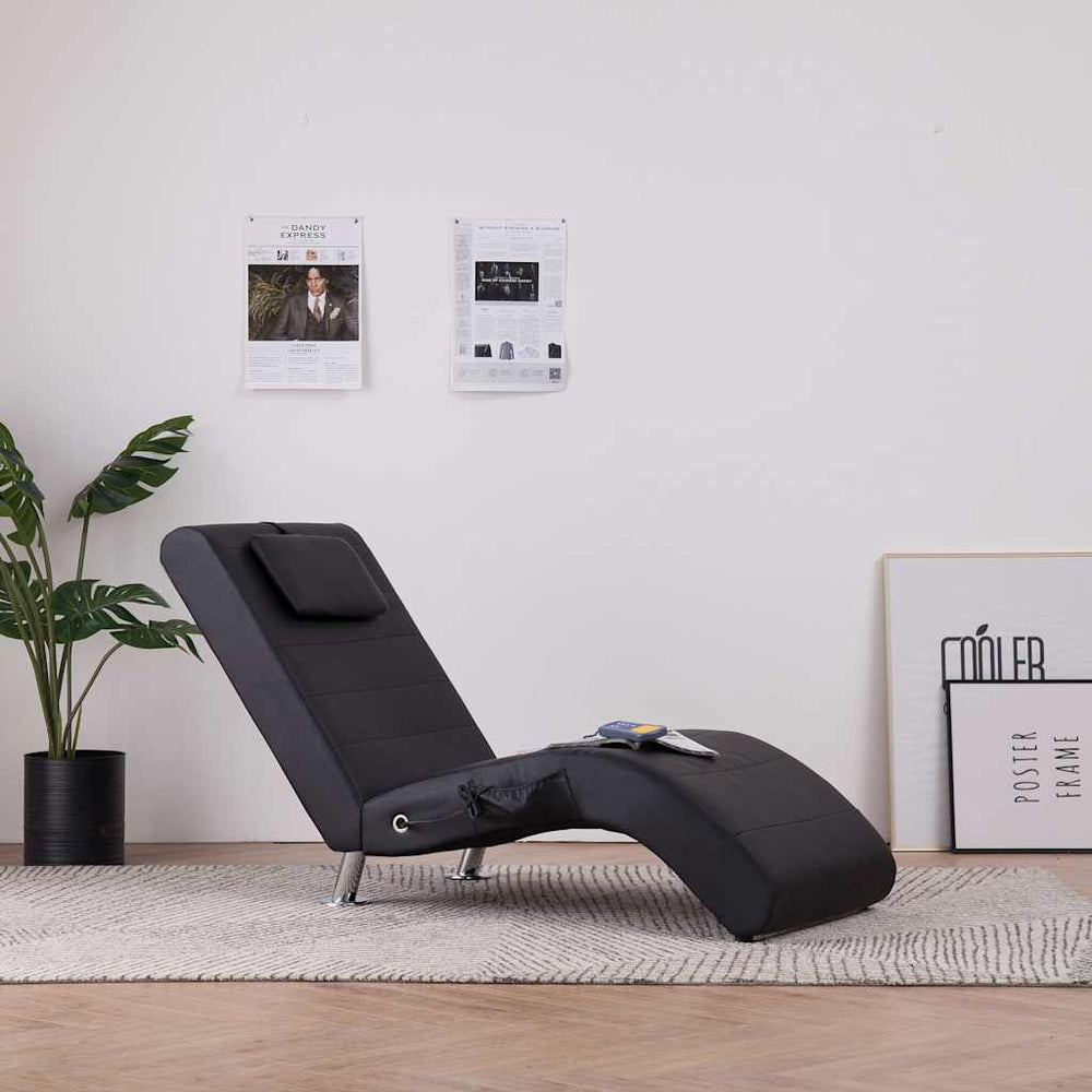 vidaXL Massage Chaise Lounge with Cushion Black Artificial Leather