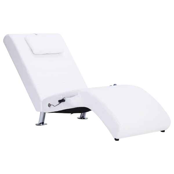 vidaXL Massage Chaise Lounge with Cushion White Faux Leather