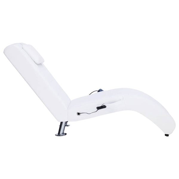 vidaXL Massage Chaise Lounge with Cushion White Faux Leather