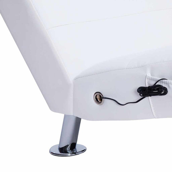 vidaXL Massage Chaise Lounge with Cushion White Faux Leather