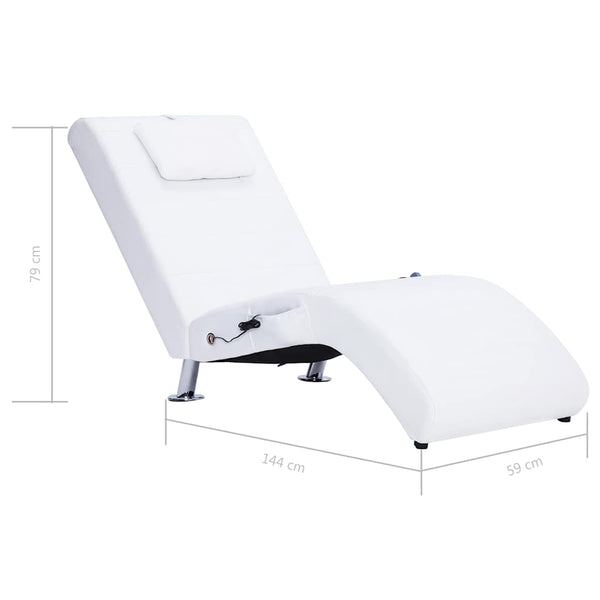 vidaXL Massage Chaise Lounge with Cushion White Faux Leather