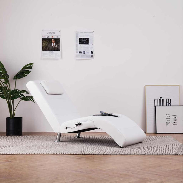 vidaXL Massage Chaise Lounge with Cushion White Faux Leather