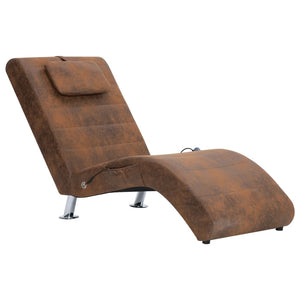 vidaXL Massage Chaise Lounge with Pillow Brown Suede Look
