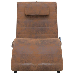 vidaXL Massage Chaise Lounge with Pillow Brown Suede Look