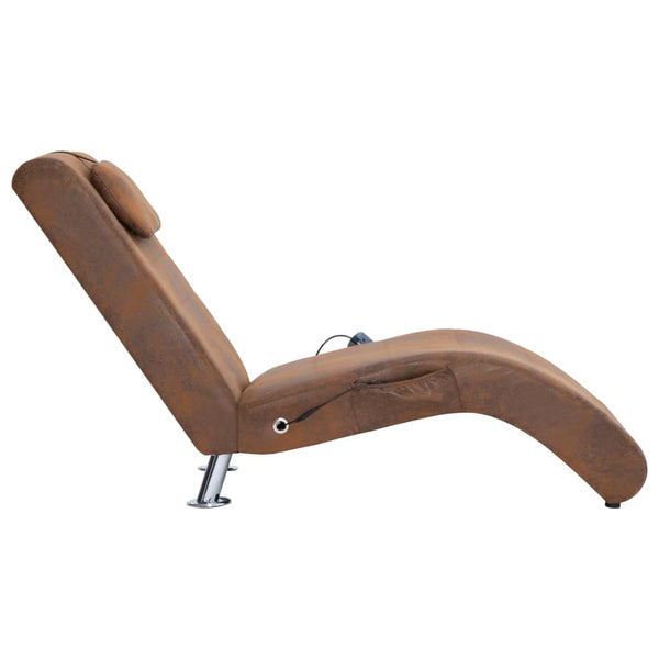 vidaXL Massage Chaise Lounge with Pillow Brown Suede Look