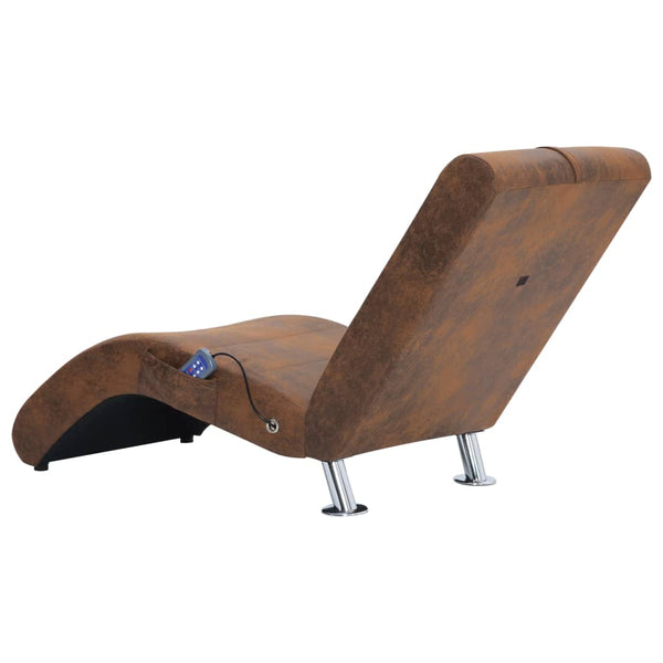 vidaXL Massage Chaise Lounge with Pillow Brown Suede Look