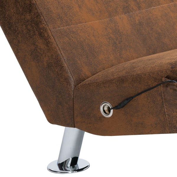vidaXL Massage Chaise Lounge with Pillow Brown Suede Look