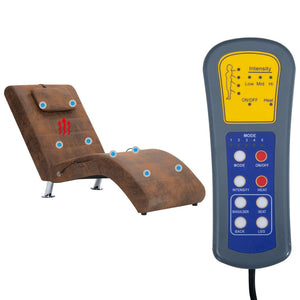 vidaXL Massage Chaise Lounge with Pillow Brown Suede Look