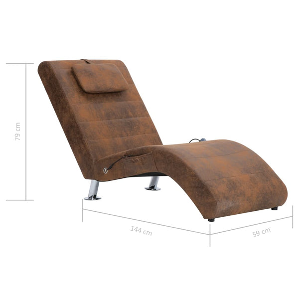 vidaXL Massage Chaise Lounge with Pillow Brown Suede Look