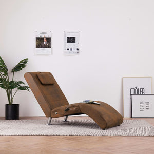 vidaXL Massage Chaise Lounge with Pillow Brown Suede Look