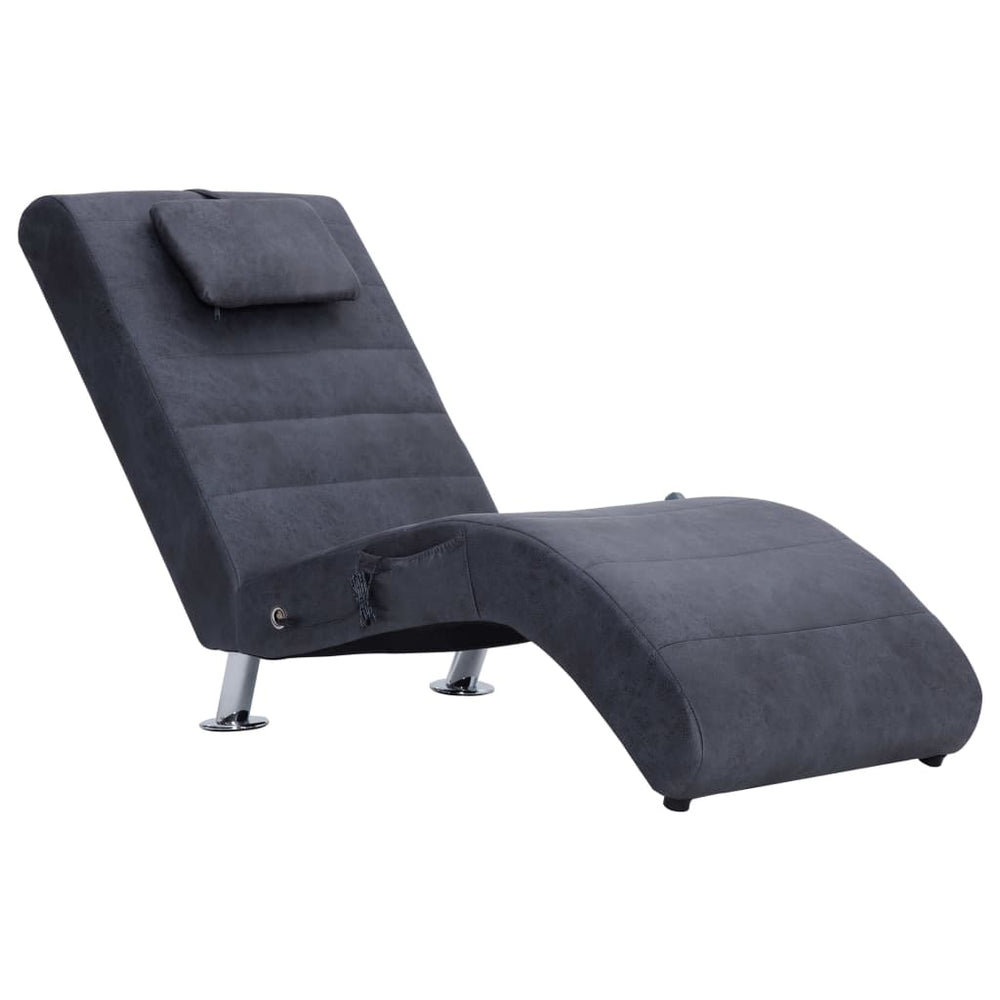vidaXL Massage Chaise Lounge with Cushion Grey Suede Look