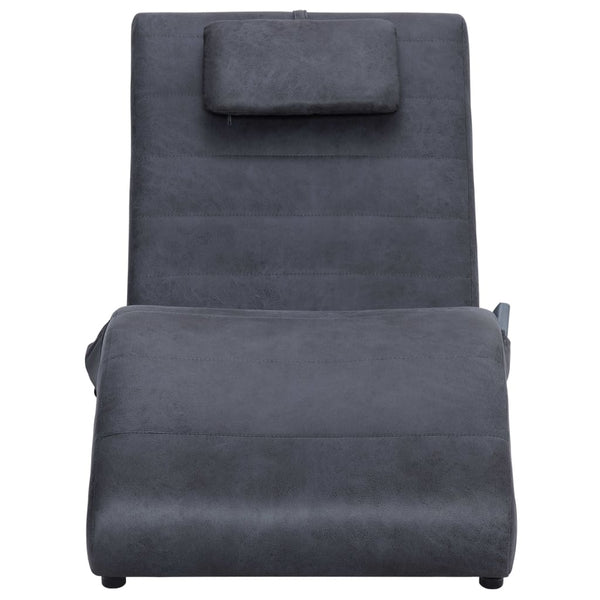 vidaXL Massage Chaise Lounge with Cushion Grey Suede Look