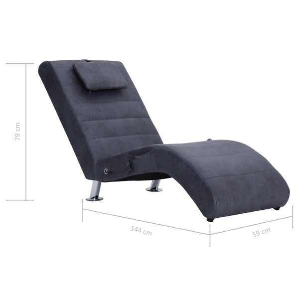 vidaXL Massage Chaise Lounge with Cushion Grey Suede Look
