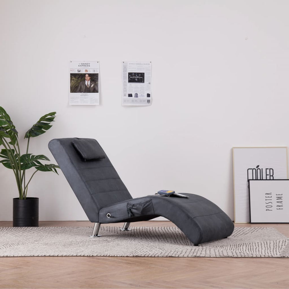vidaXL Massage Chaise Lounge with Cushion Grey Suede Look