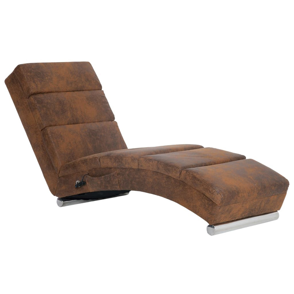 vidaXL Massage Chaise Lounge Brown Suede-Look